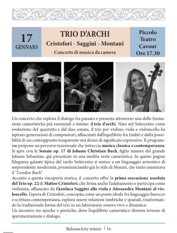 BolsenArte Winter Music Festival 2025/26 – Trio d’archi Cristofori-Saggini-Montani
